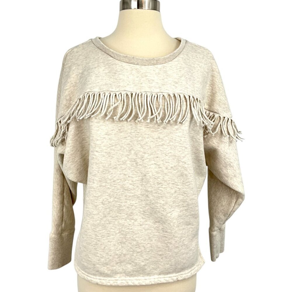 Bayflow Fringed Sweatshirt Oatmeal Beige Size 3 US M Pullover Dolman Sleeves